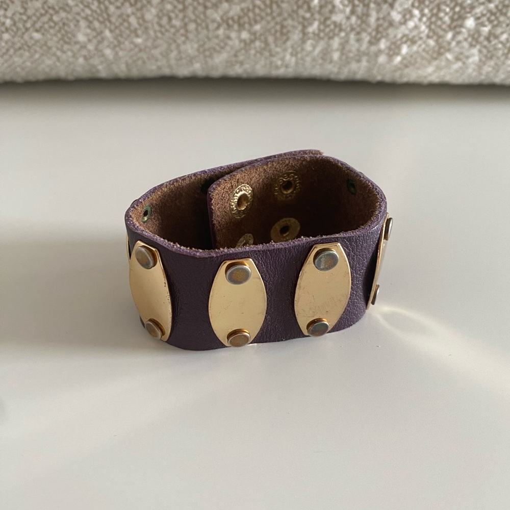 Purple and Gold Leather Cuff Bracelet